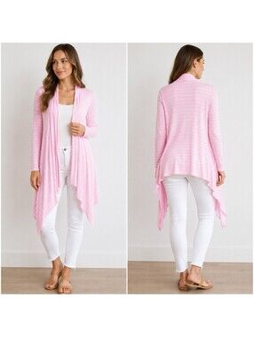 Gibson Look Navigator Pink Stripe Multiway Cardigan Small Boho Nautical Preppy